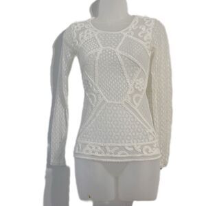 H&M White Fitted Long Sleeve Embellished Blouse